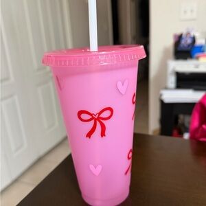 Pink Heart and Bow Party Cold Cup